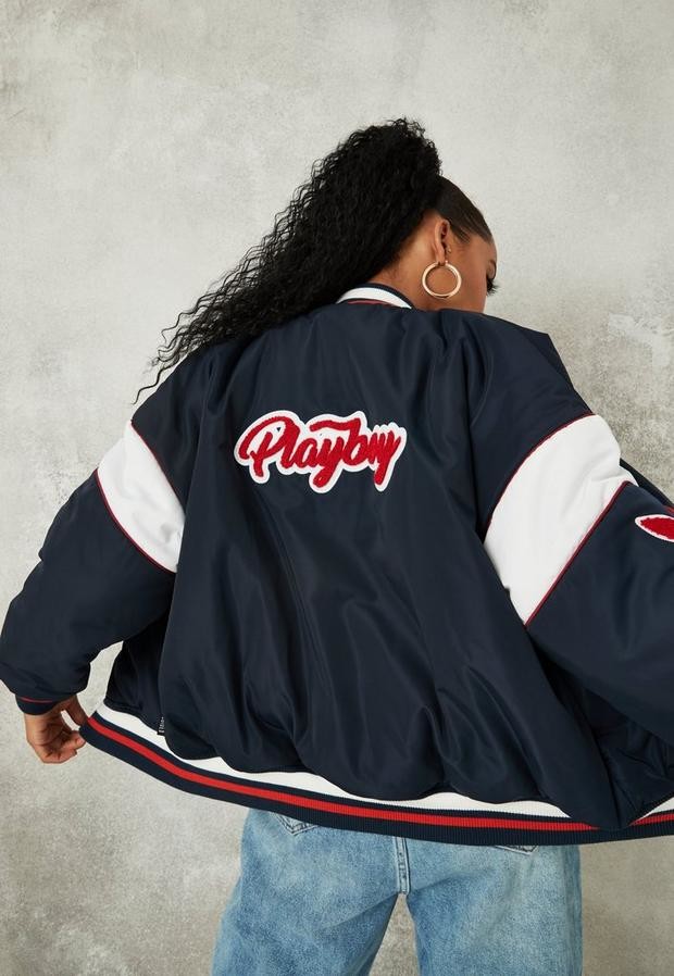 Missguided Playboy X Navy Varsity Bomber Jacket ShopStyle