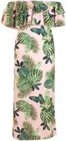 Thumbnail for your product : boohoo Plus Palm Print Off Shoulder Maxi Dress