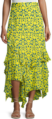 Tanya Taylor Rita Ruffled Silk Skirt, Yellow