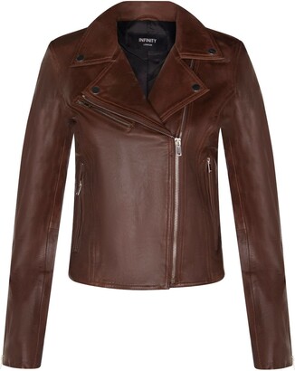 Infinity Leather Ladies Leather Jacket Classic Biker Style Burgundy Real Leather Womens Jacket S