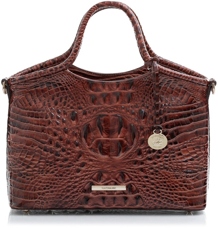 Details about   BRAHMIN Woven Straw Wicker Brown Croc-Embossed Leather Satchel Handbag Purse 