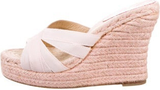 Christian Louboutin Espadrilles Pink Jute & Leather Trim Platform Crossover Straps Includes Box Designer