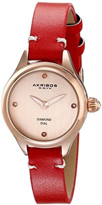 Akribos XXIV Women's AK750RD Quartz Movement Watch with Rose Gold Dial and Red Calfskin Leather Strap
