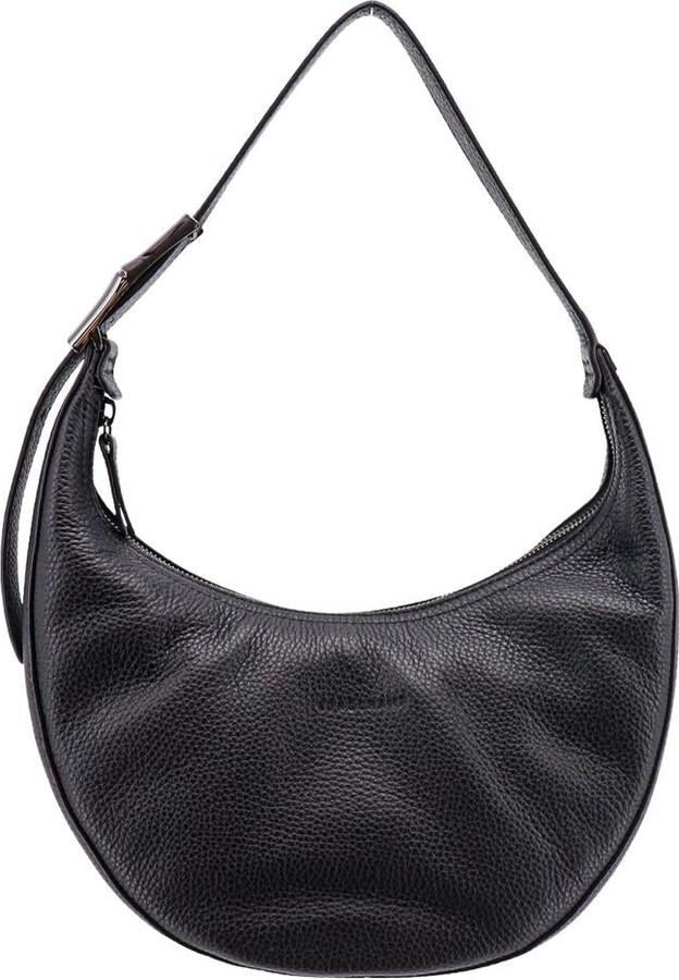 VINTAGE Longchamp Roseau Black Leather Shoulder Bag Zip 