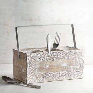 Pier 1 Imports Carved Vine Whitewashed Utensil Caddy
