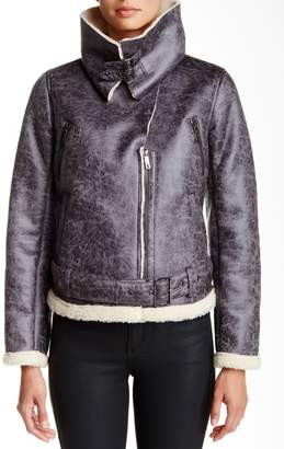 Kenneth Cole New York Faux Fur Trim Moto Jacket