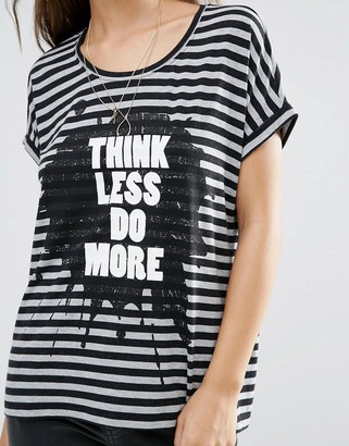 Vero Moda Didie Less Stripe Slogan T-Shirt