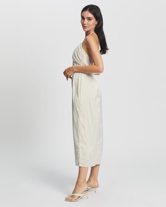 Missguided Women's Neutrals Midi Dresses - Tie Neck Ruched Bias Cut Midi Dress - Size 12 at The Iconic