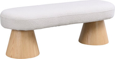 Ivy Bronx Dining Bench For Dining Room Upholstered Bedroom End Of Bed Entryway Bench Fabric Ottoman For Living Room Beige Stool Top Wood Leg 300 LBS Weight Ca