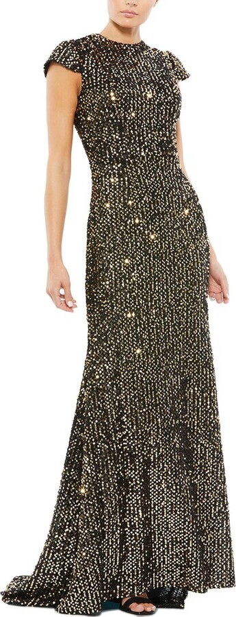 Mac Duggal Cap Sleeve High-Neck Sequin Gown