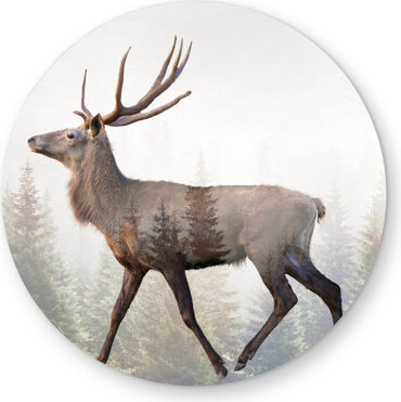 Begin Edition International Inc. Large Plume Roe Deer - Green Trees Round Outdoor Rug for Decor