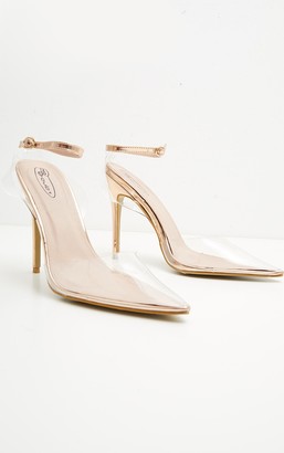 Kultfash Rose Gold Clear Ankle Strap Court Shoes