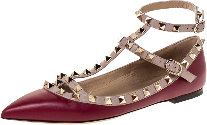 burgundy flats with ankle strap