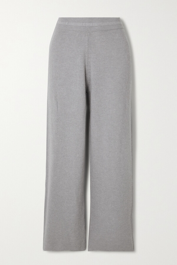 The Frankie Shop Ribbed-knit Straight-leg Pants Gray