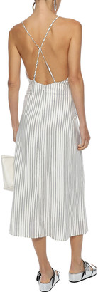 J Brand Lace-up Striped Jacquard Midi Dress
