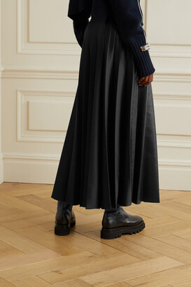 Peter Do Paneled Pleated Vegan Leather And Satin-crepe Maxi Skirt - Black