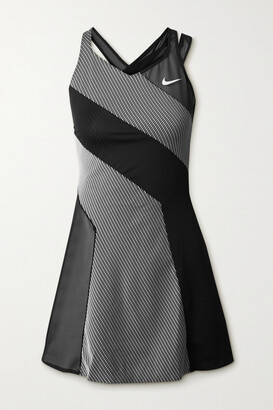 Nike + Naomi Osaka Paneled Mesh And Striped Stretch-jersey Tennis Dress - Black
