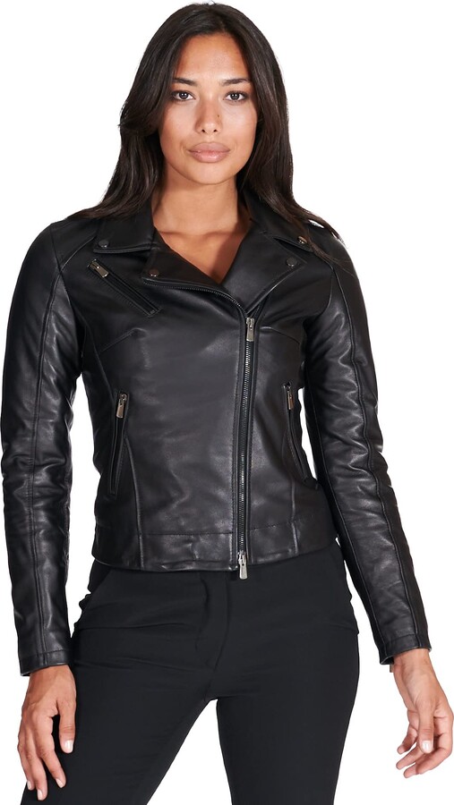 D'Arienzo Black Women Italian Leather Biker Jacket Perfecto Genuine ...