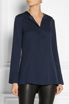 Thumbnail for your product : Donna Karan Modern Icons leather-trimmed stretch-silk blouse