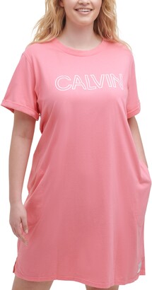 Plus Size Relaxed Monogram Logo T-Shirt Dress, Calvin Klein