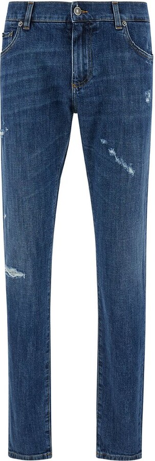 Dolce & Gabbana Logo Plaque Distressed Skinny Jeans