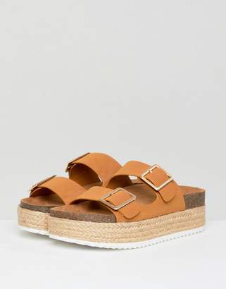 Pull&Bear flatform double buckle sandal in tan