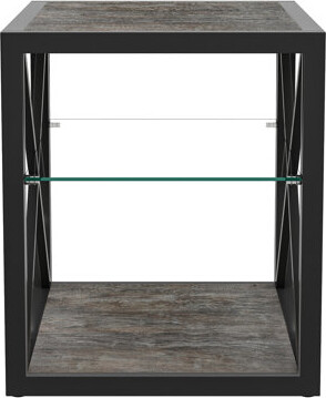 Latitude Run Nightstand Of 2 For Bedroom And Living Room, Featuring Industrial Style, Tempered Glass, Rustic Wood Grain , Space - Saving Design Style Side Table Gl