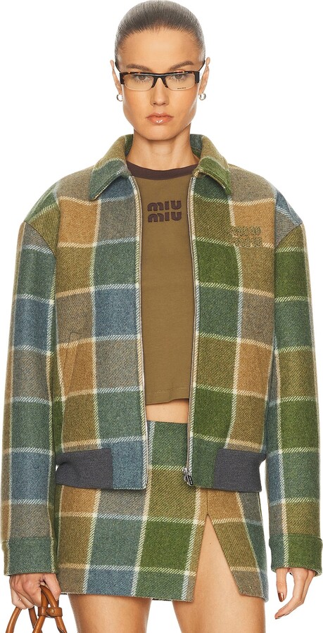 Miu Miu Check Padded Jacket in Green