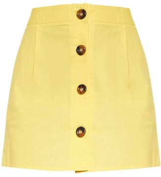 PrettyLittleThing Yellow Cotton Button Detail Mini Skirt
