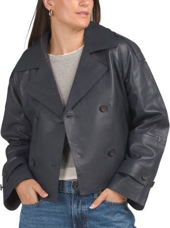 Leather Cropped Trench Coat for Women
