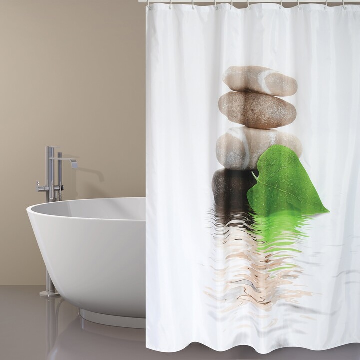 Waterline Vibrant Dove Grey Polyester Shower Curtain Including 12 Co-ordinating Shower Curtain Rings 