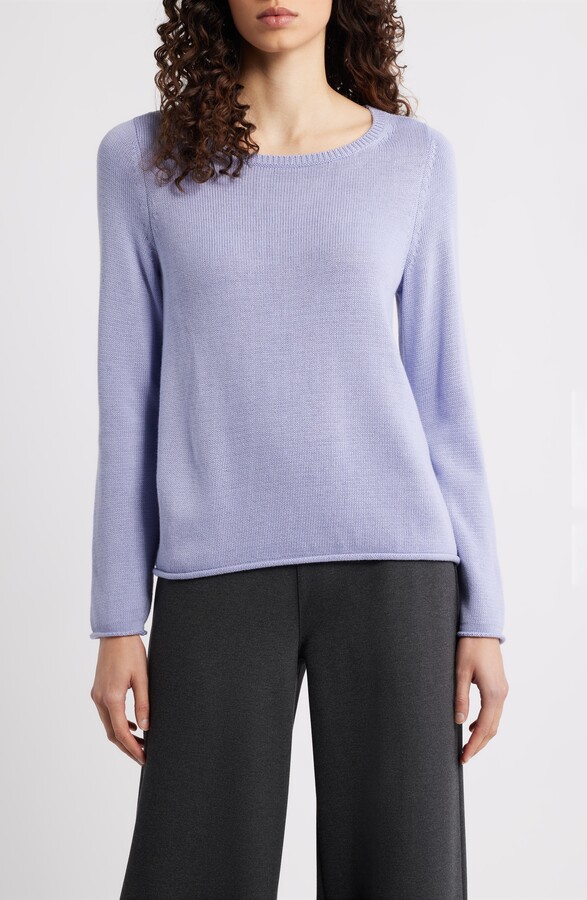 Eileen Fisher Bateau Neck Cotton Blend Sweater