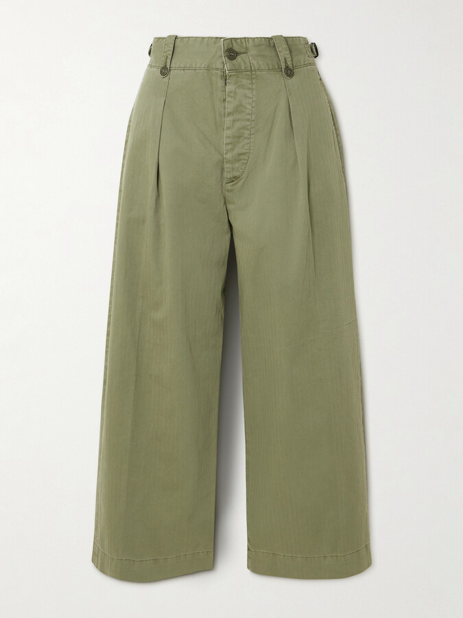 Ralph Lauren RRL Kyle Pleated Herringone Cotton Wide-leg Pants - Green