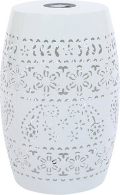 Ebern Designs White Iron Solar Side Table Great For Dining Gatherings And Yard Games Creates Charming Vibe Ideal As Nightstand Or Accent Table In Office Casts Wa