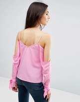 Thumbnail for your product : ASOS DESIGN Cold Shoulder Top With Cuff and Tie