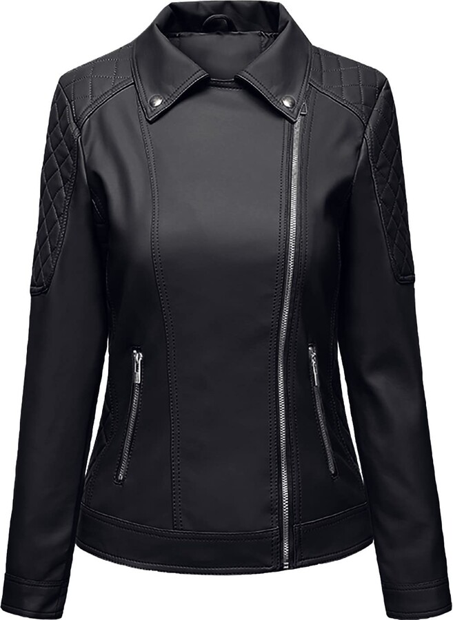 LY VAREY LIN Official Store, Jackets & Coats, Women Black Faux Leather  Jackets Casual Short Oversized Motor Biker Jacket