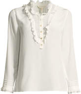 Thumbnail for your product : Rebecca Taylor Ruffled Long-Sleeve Button-Front Silk Top