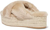 Thumbnail for your product : Miu Miu Shearling Espadrille Platform Sandals - Beige