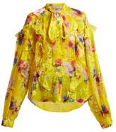 Thumbnail for your product : Preen by Thornton Bregazzi Cora Floral Print Satin Devore Blouse - Womens - Yellow Multi