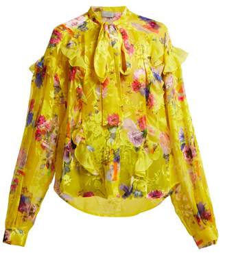 Preen by Thornton Bregazzi Cora Floral Print Satin Devore Blouse - Womens - Yellow Multi