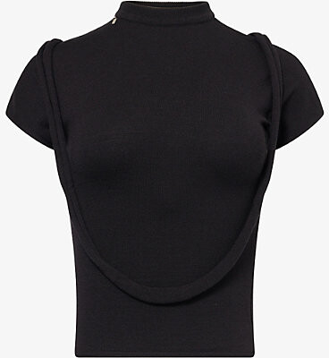 Ottolinger Womens Black Deconstructed Strap Knit Top M