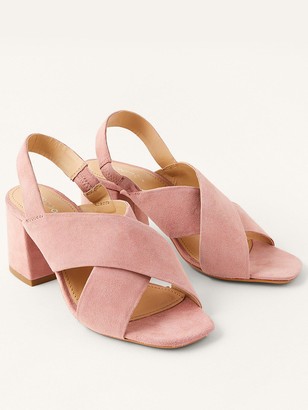 blush suede block heels