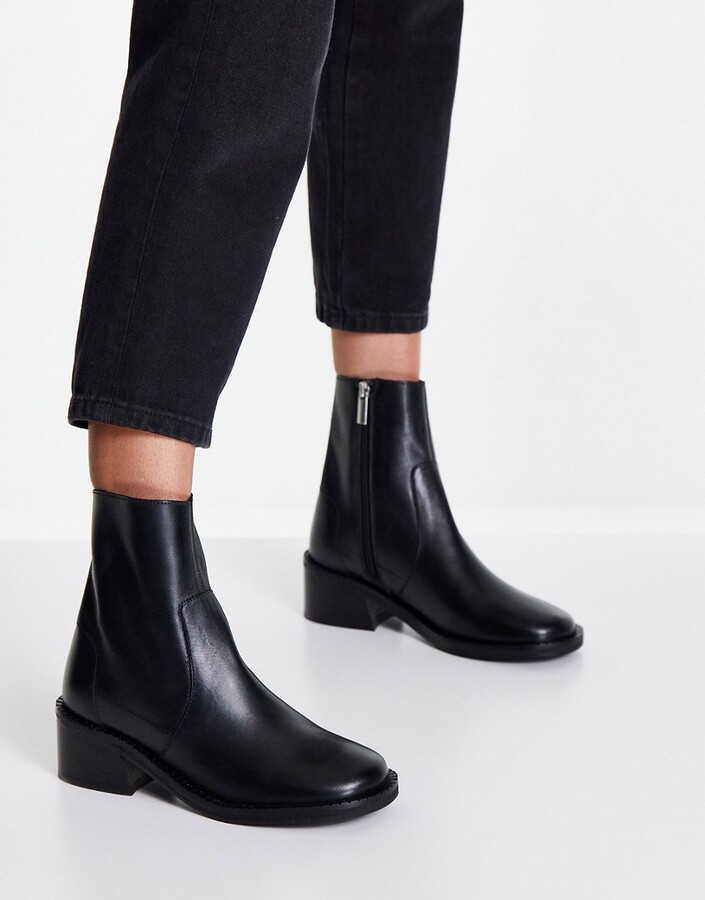ASOS DESIGN Riviera leather pull on boots in black ShopStyle