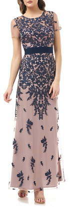 JS Collections Floral Embroidered Evening Dress