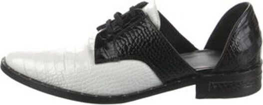 The Office of Angela Scott Leather D'Orsay Flats Black & White Colorblock Pattern Round-Toes with Studded Accents Lace-Up Closure at Uppers Includes Box Unfortunately due to restrictions this item may not be eligible for shipping in all areas.