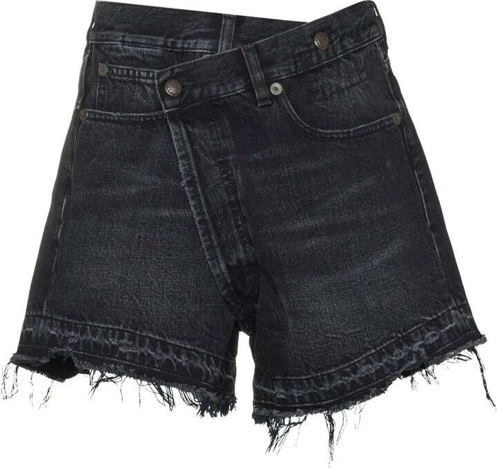 R 13 Crossover-Waist Raw-Hem Shorts