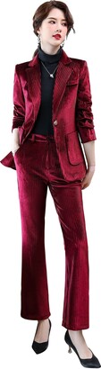 LISUEYNE Women's Business Blazer Pant Suit Set for Work Velvet Long Sleeves  Suits : Clothing, Shoes & Jewelry 