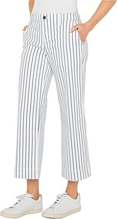 Liverpool Los Angeles Stretch Denim Striped Mid Rise Cropped Wide Leg Jeans
