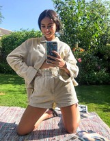 Thumbnail for your product : Emory Park paperbag waist shorts in cream corduroy co-ord