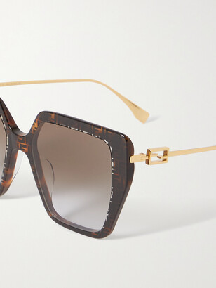FENDI EYEWEAR Oval-frame crystal-embellished gold-tone sunglasses
